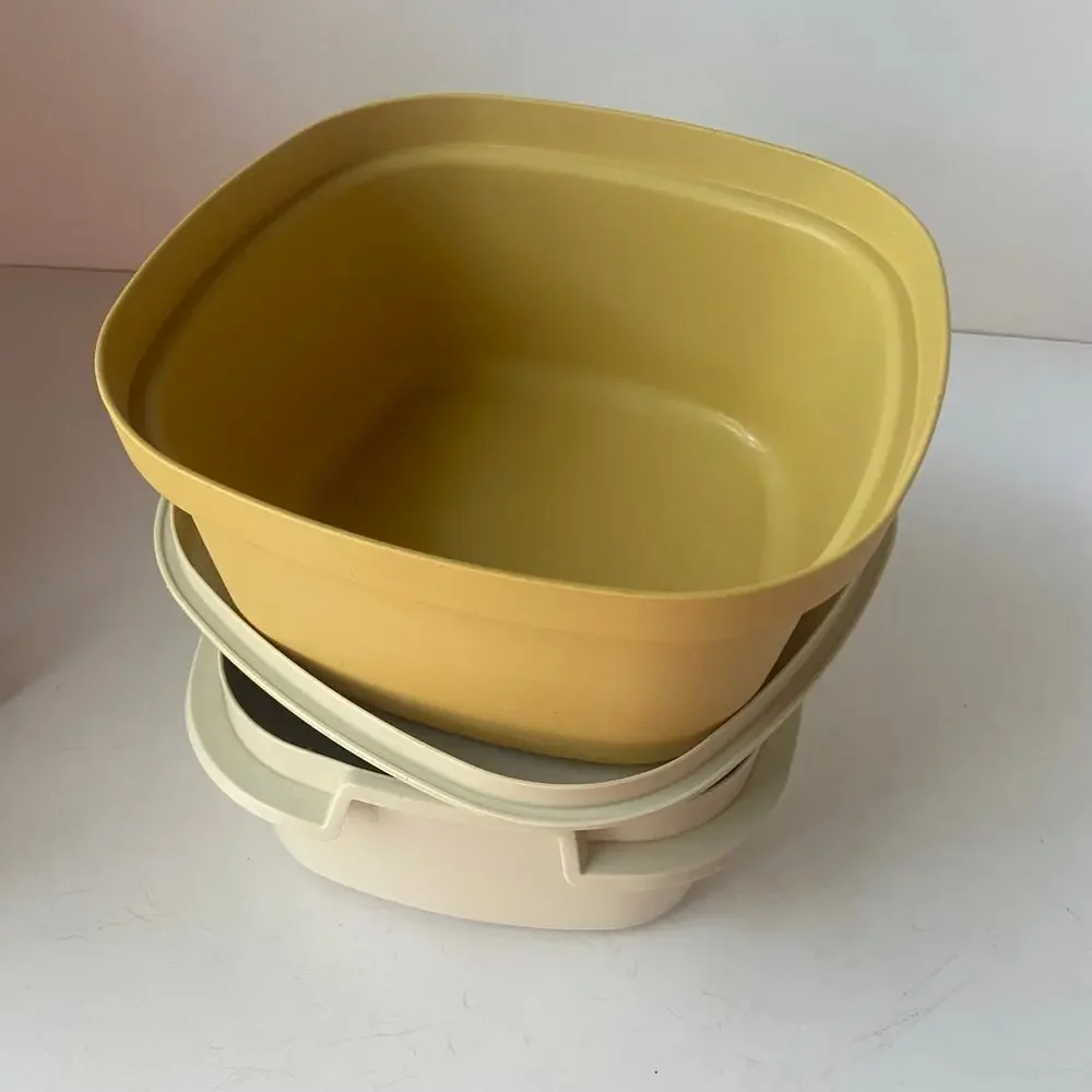 Vintage Tupperware Square Microwave Steamer 3 Piece Set Harvest Gold 888-10 GUC